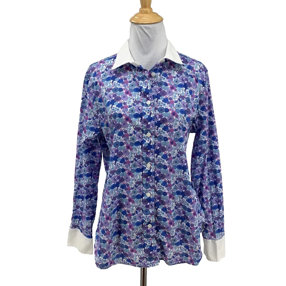 J Crew Shirt Womens 8 Floral Slim Fit Liberty Arrow Long Sleeve Contrast Collar